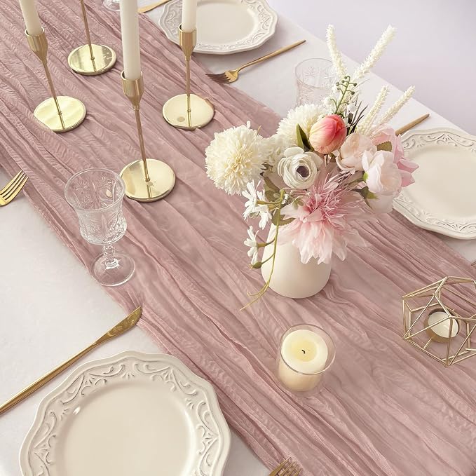 Dusty Pink Cheesecloth Table Runner Wedding Bridal Shower Home Decor | 35x120 - Image 8