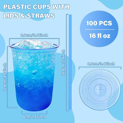 tchrules 100 Set 16oz Blue Round Bottom Plastic Cups - Image 2