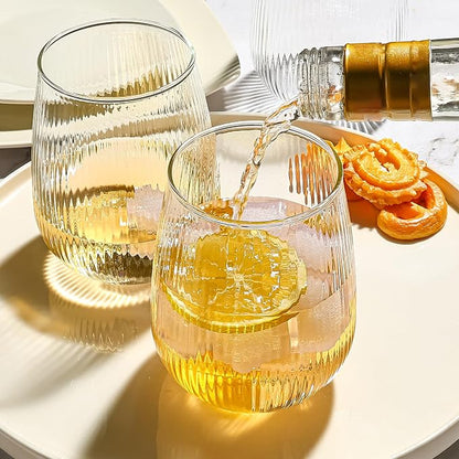 UMEIED 12 Pack Textured Glass Cups, 490ml | Elegant Vertical Ribs, Flat Base - Image 5