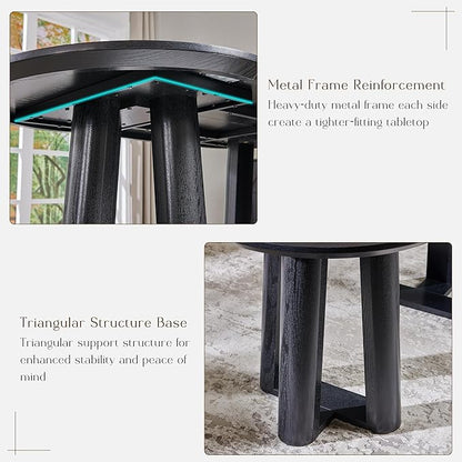 OKD 63" Dining Table for 6-8, Oval Dining Room Table with Triangular Structure Pedestal Stable Base, Curved Table Edge, Circle Kitchen Tables for Dining Room, Kitchen, Black Oak