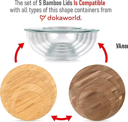 Glass Mixing Bowls Bamboo Lids - Lids are compatible with all Glass Mixing Bowls Set