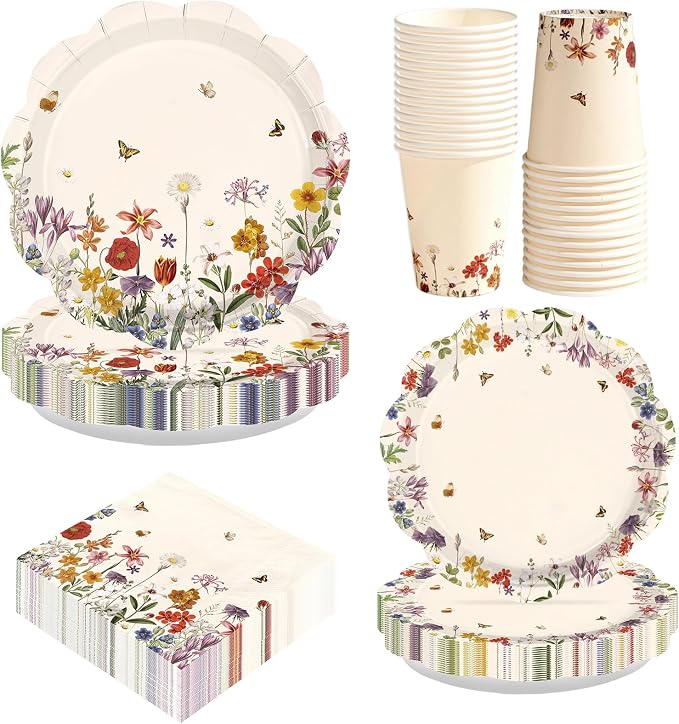 250Pcs Vintage Wildflower Party Supplies by Greencian