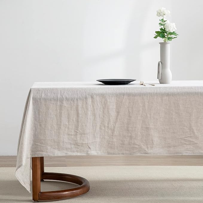 EVERLY100% Pure Linen Rectangle Tablecloths132Lx60WInch for Dining,Buffet Parties,Picnic,Events,Weddings and Restaurants,Decorative Halloween,Thanksgiving Machine Washable Tablecloths-Natural Linen