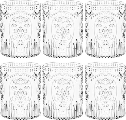 Qinyoung 6 Plastic Vintage Drinking Glasses 8.5oz Stemless Retro Embossed Wine by Qinyoung