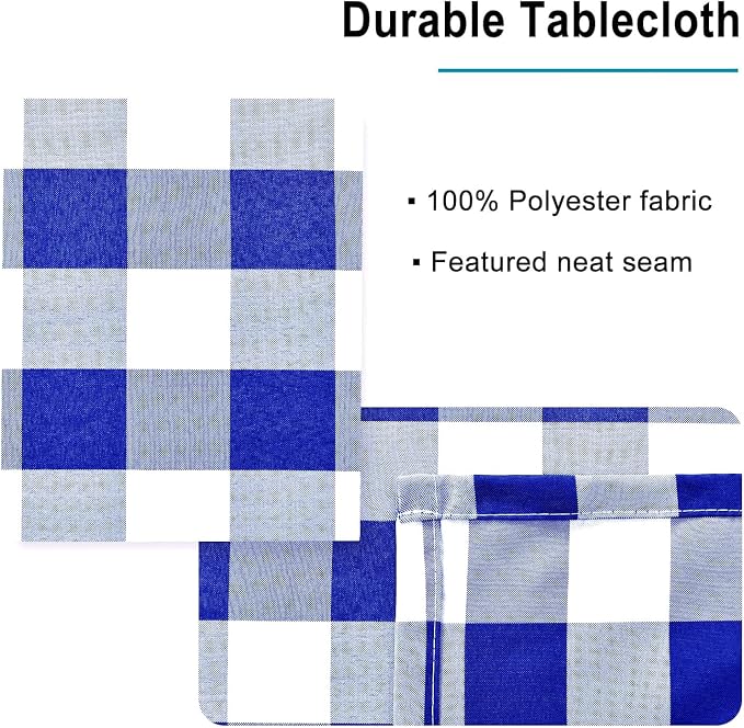 Royal Blue Checkered Tablecloth Rectangle - Image 4