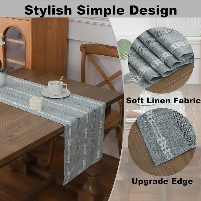 Gernaice Boho Table Runner, Embroidered Cotton Linen Farmhouse Table Runners - Image 3