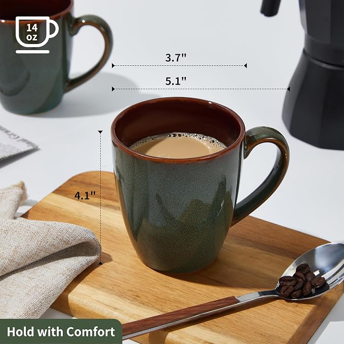 Pokini Coffee Mug 14 oz, Ceramic Coffee Mugs Set of 6, Reactive Glaze Mug - Image 2