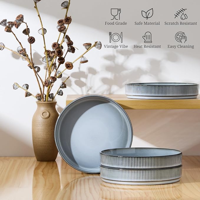E-far Pasta Bowls Set of 4, 35oz Large Salad Bowl Plate - Image 5
