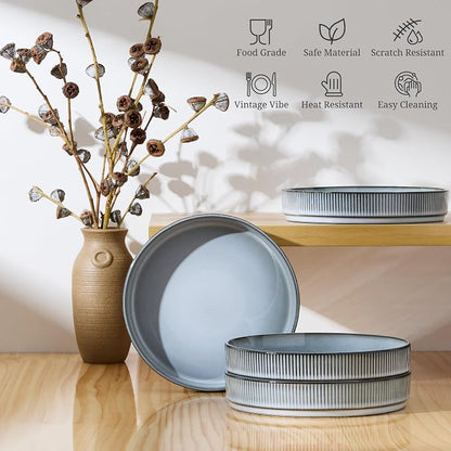 E-far Pasta Bowls Set of 4, 35oz Large Salad Bowl Plate - Image 5
