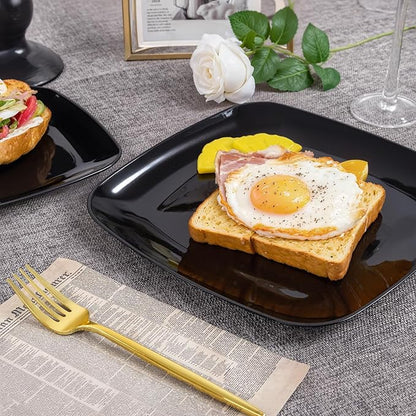 PULOTE 100 PCS Black Square Plastic Plates Disposable - Include 50 Each (10" Dinner & 7.25" Dessert) Plates - Ideal for Party & Halloween