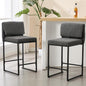Modern Barstools Set of 2, 26” Upholstered Counter Height Bar Stools Sherpa Fabric Counter Stools with Padded Back Metal Frame for Kitchen Island Dining Room, Black