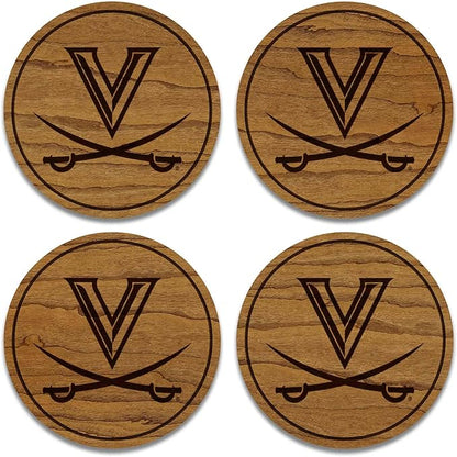 LazerEdge Virginia Cavaliers Wooden Coaster Set - Cherry Wood - Officially Licensed Product - 4-Pack