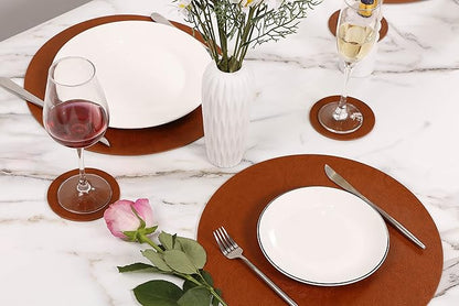 Set of 6 PU Leather Placemats, Waterproof Coffee Coasters, Kitchen Table Mats, Easy to Wipe Off for Dining Round Table