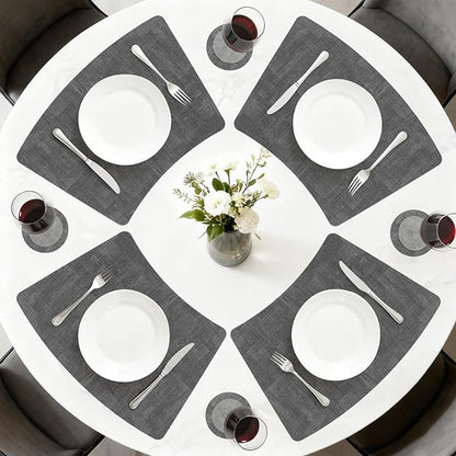 Round Table Placemats Set of 4, Wedge Shaped Faux Leather Table Mats, Heat Resistant Wipeable Washable Place Mats for Dining Table Dinner Kitchen Indoor Outdoor