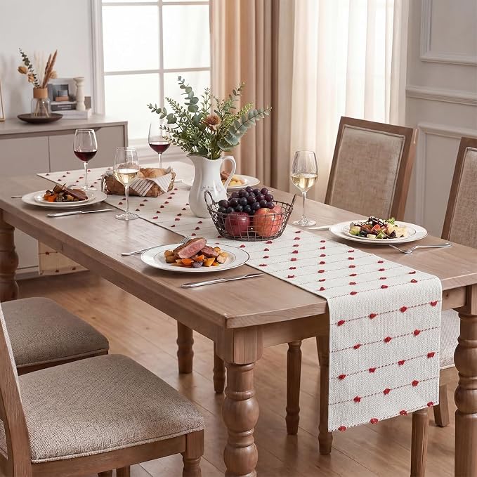 Artoid Mode Red Boho Farmhouse Cotton Woven Table Runner, Seasonal Christmas - Image 4