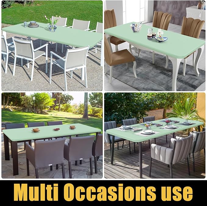 Smiry Rectangle Picnic Table Cloth, Waterproof Elastic Fitted Tablecloths for 8 Foot Tables, Washable Polyester Table Cover for Camping, Indoor and Outdoor (Green, 30"x96")