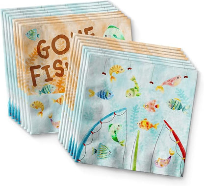 Little Fisherman Fishing Birthday Party Supplies Set Plates Napkins Cups - Image 4