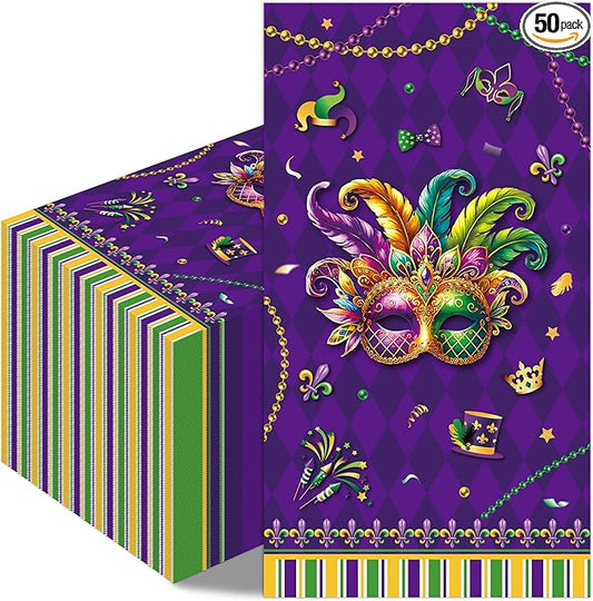 Mardi Party Gras Decorations - 100 Pcs Masquerade Paper Decorative Napkins Set Disposable Purple Crown Mask Dinner Cocktail Bulk Table Gifts Supplies Decor for Decoupage Carnival 7.9 x 4.3 In