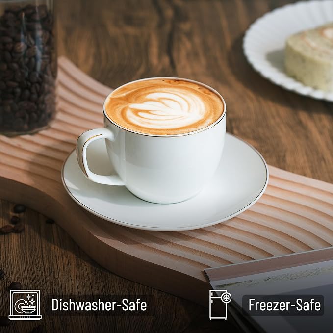 BTaT- Cappuccino Cups with Saucers 8 oz, Dishwasher Safe, Au Lait, Flat White - Image 4