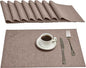 Cloth Place Mats Set of 8–Reusable Rectangular Waterproof Fabric Polyester Washable Wipeable Heat Resistant Linen for Kitchen Dining Dinner Restaurant Wedding Table(Mocha/13x19 Inch)