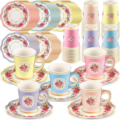 Tioncy 100 Pcs Tea Party Decorations Include 50 Pieces 9 oz Paper Tea Cups by Tioncy