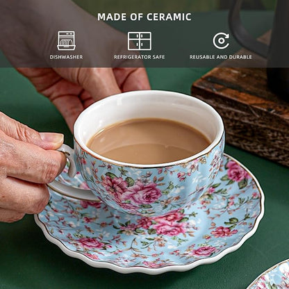 Agyiuns Tea Cup and Saucers, 6.4oz Floral Tea Cups - Image 3