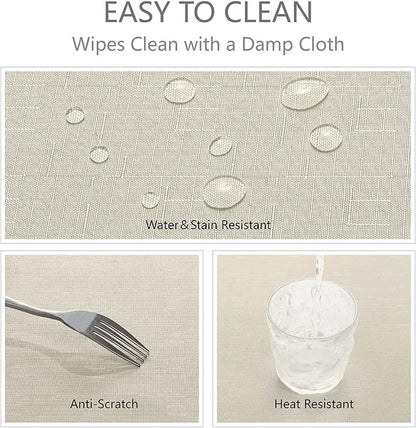 Rectangle 10 Feet Tablecloth 60x144 inch Linen Textured Table Cloth Stain and Wrinkle Resistant Washable Polyester, Decorative Table Cover Waterproof for Dining, Buffet and Camping, Beige