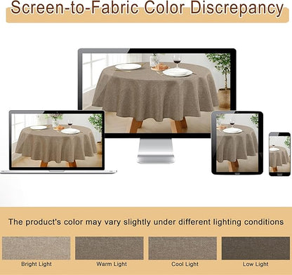 JIUZHEN Round Textured Table Cloth Linen Wrinkle Free Stain Resistant Farmhouse Decorative Circular Tablecloth for Kitchen, Dining, Party, Wedding, Outdoor Use (50 Inch Round,Khaki)