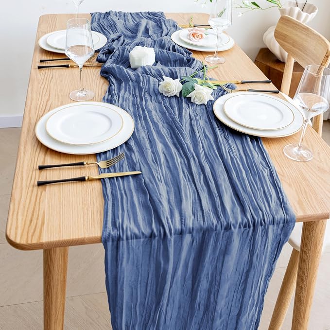 Cheesecloth Table Runner Blue 10FT Boho Gauze Runner, 3 Pack | 120 Inch Cheese - Image 6