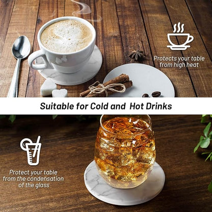 Billbotk 9 Pieces Ceramic Coasters for Drinks with Holder, Absorbent Drink Coasters for Coffee Table, Marble Style Coasters Wooden Table, Suitable for Kinds of Cups, 4 Inches