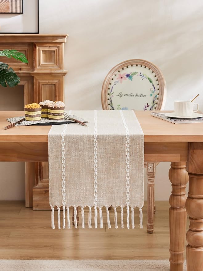 Braided Farmhouse Table Runner, Braided Taupe 13x48 Inch, Cotton Linen Table - Image 2