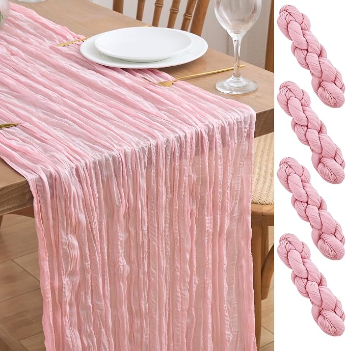 Asee'm 4pcs Blush Pink Cheesecloth Table Runner Summer 10FT Gauze Sheer | Boho by Aseem