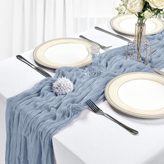 10 Pack 17 x 108 Inch Dusty Blue Table Runner Cheesecloth | Gauze Cheese Cloth - Image 4