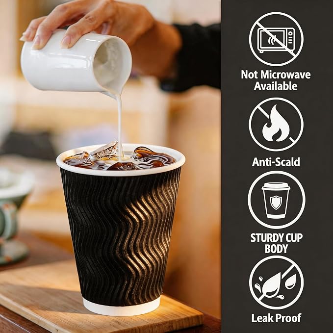 MOUMOULIFE 12 oz Disposable Paper Coffee Cups, 50 Pack, Leak-Proof Insulated - Image 4