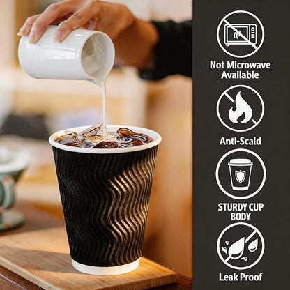 MOUMOULIFE 12 oz Disposable Paper Coffee Cups, 50 Pack, Leak-Proof Insulated - Image 4