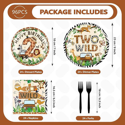 96Pcs Two Wild Birthday Party Supplies - Image 5