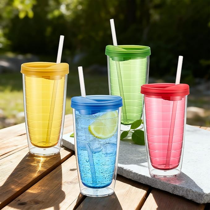 KX-WARE 20 Ounce Double Walled Colorful Tabletop Insulated Plastic Tumbler Cup - Image 4