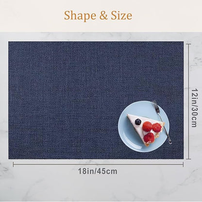 DACHUI Placemats Set of 8, Linen Look Woven Place Mats, Water Resistant, Heat Resistant, Washable, Durable Table Mats (Navy Blue)