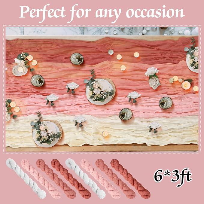 12 Pcs Gradient Pink Cheesecloth Gauze Table Runners | Boho Wedding Decor - Image 4