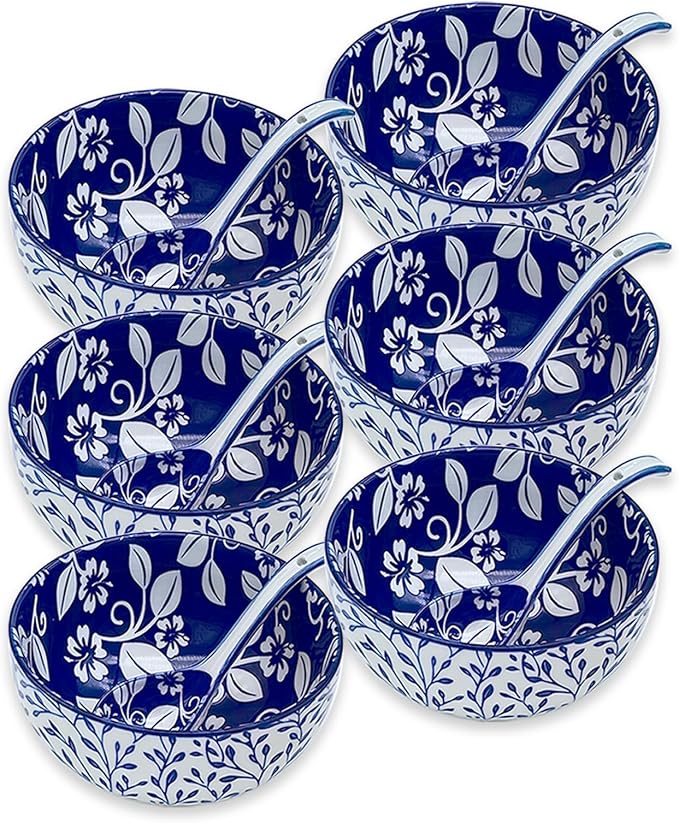 28Oz Ceramic Soup Ramen Bowl Set of 6 by KeQiu