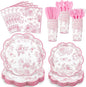 NatNarr 25 Set Pink Floral Party Supplies Include Plates Napkins Cups | by NatNarr
