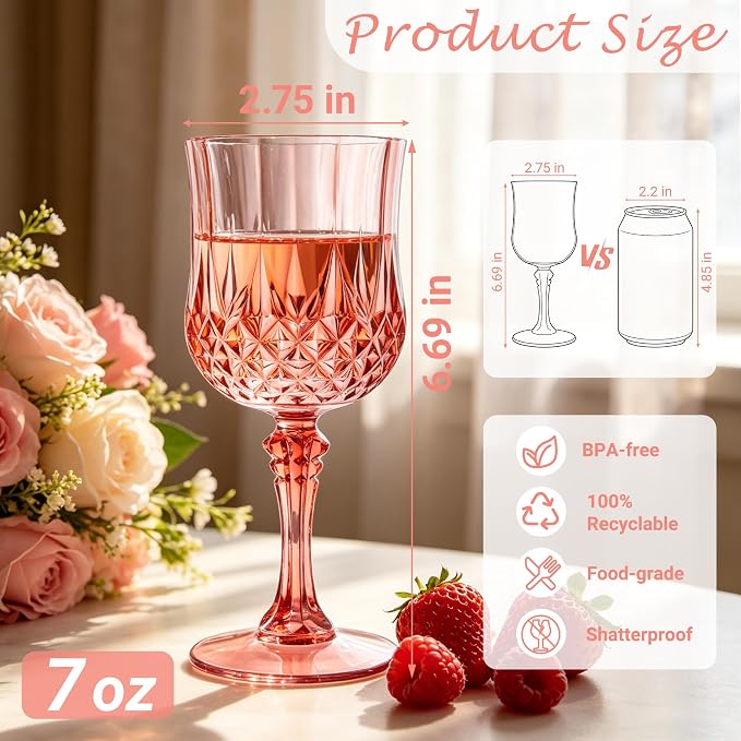 48Pack Plastic Wine Glasses, 7oz Vintage Goblets - Image 2