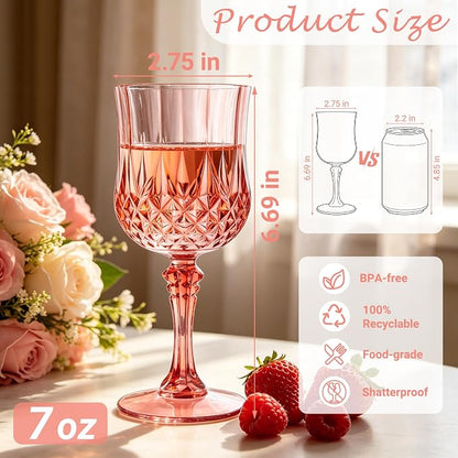 24Pack Plastic Wine Glasses, 7oz Vintage Goblets - Image 2