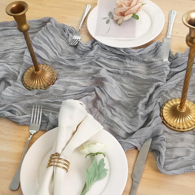 8 Pack Grey Cheesecloth Table Runner 120 Inch Boho Wedding Decor | Cheesecloth - Image 5