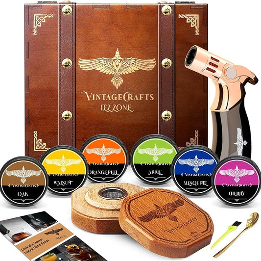 Cocktail Smoker Kit with Torch, Whiskey/Bourbon/Old Fashioned Smoker Kit with Torch,6 Flavor of Wood Chips,Orange/Apple/Oak/Cherry/Walnut/Mesquite,Birthday Gifts for Man,Husband,Dad(No Butane)