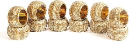 Napkin Ring Gold, Napkin Rings Set of 12, Beaded Napkin Holders, Round Napkin Rings Bulk for Christmas Party Decoration, Dinning Table, Everyday, Family Gatherings - Set Your Table with Style - Gold