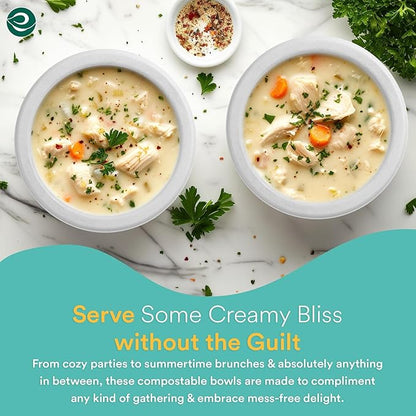 ECO SOUL 100% Compostable 16 Oz Soup Bowls [1000-Pack] Disposable dessert bowls I Heavy duty paper bowl I Eco-friendly salad bowl I Biodegradable large Bowls - Pearl White