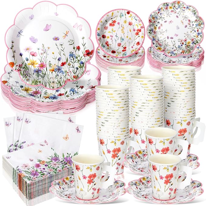 Pickmesh 252 Pcs Floral Tea Party Supplies by Pickmesh