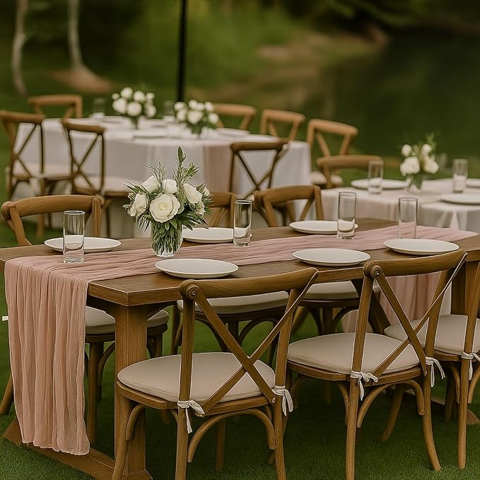 10FT Dusty Pink Cheesecloth Table Runner – 120 Inch Blush Gauze Table Decor - Image 4