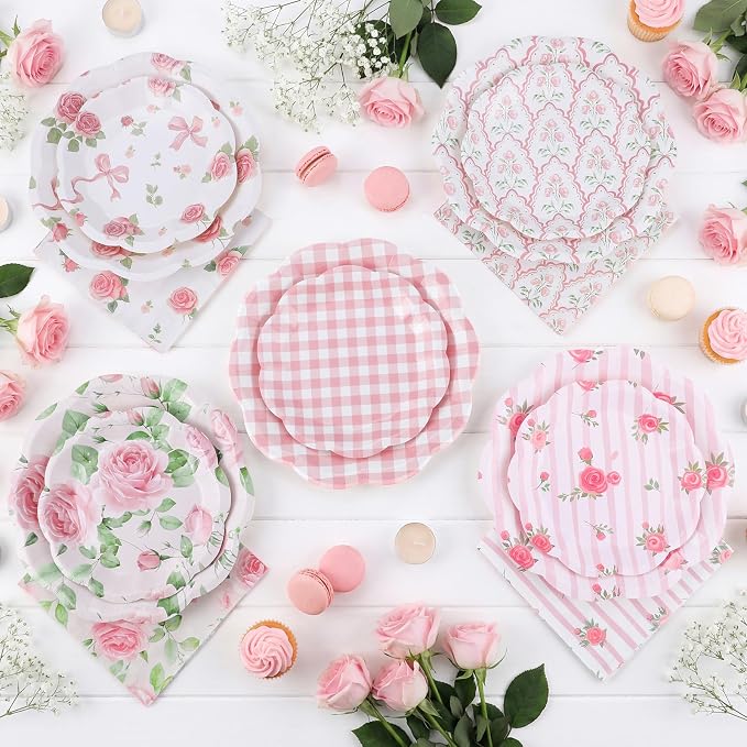 NatNarr 50 Set Pink Floral Plates and Napkins Fancy Tea Party Decor | 9" Floral - Image 3